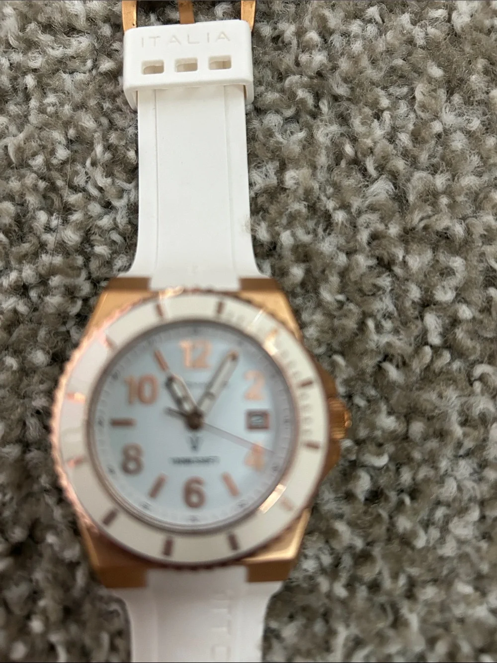 Italina Rose Gold and White Silicone Sport Watch